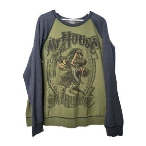Disney Store XXL Grumpy Dwarf My House My Rules Green Grey Crewneck Sweater Top